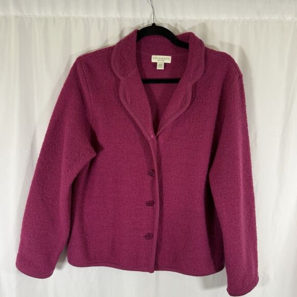 Appleseeds 100% Wool Jacket Women's Petite medium Pink Button Front Pocketless - Picture 1 of 10